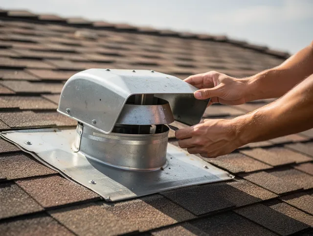 Pine Hills Dryer Vent Cleaning certified technician safely cleaning a roof-mounted dryer vent in Pine Hills