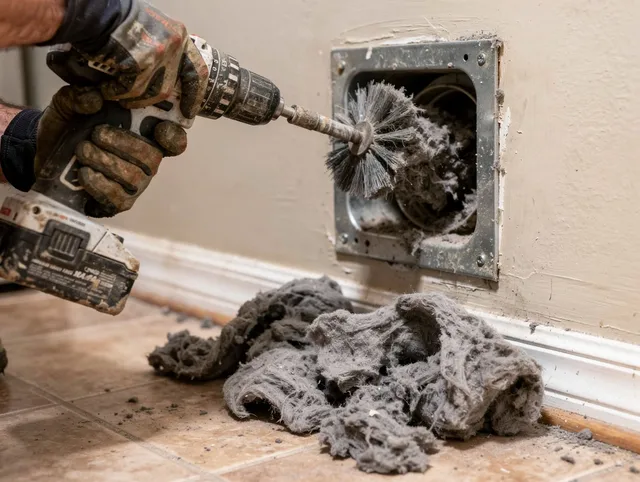Certified Pine Hills Dryer Vent Cleaning technician performing dryer vent cleaning in Pine Hills