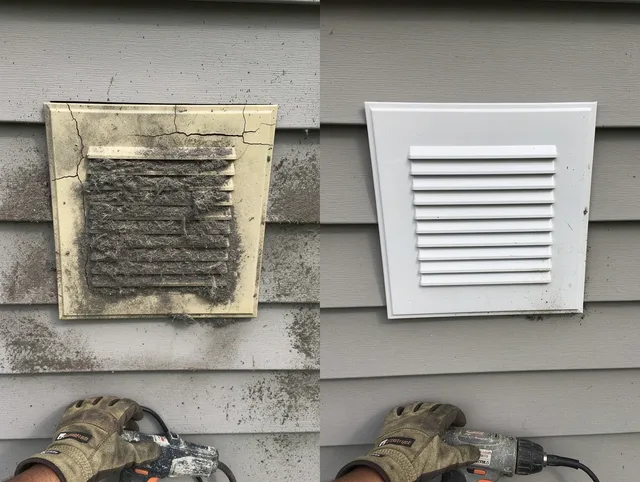 Pine Hills Dryer Vent Cleaning technician installing high-quality dryer vent cover at a residential property in Pine Hills