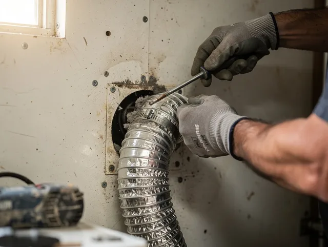 Pine Hills Dryer Vent Cleaning technician performing precise dryer vent hose installation in Pine Hills